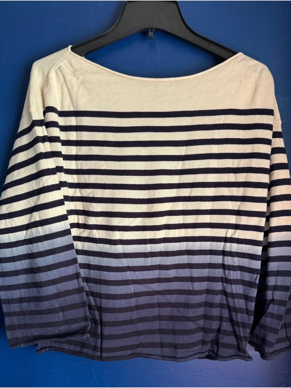 J. Crew Striped Boatneck Long Sleeve Top in Cream and Navy Ombre